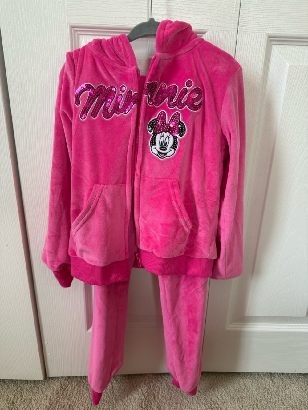 Minnie Mouse Pink Hooded Velour Tracksuit